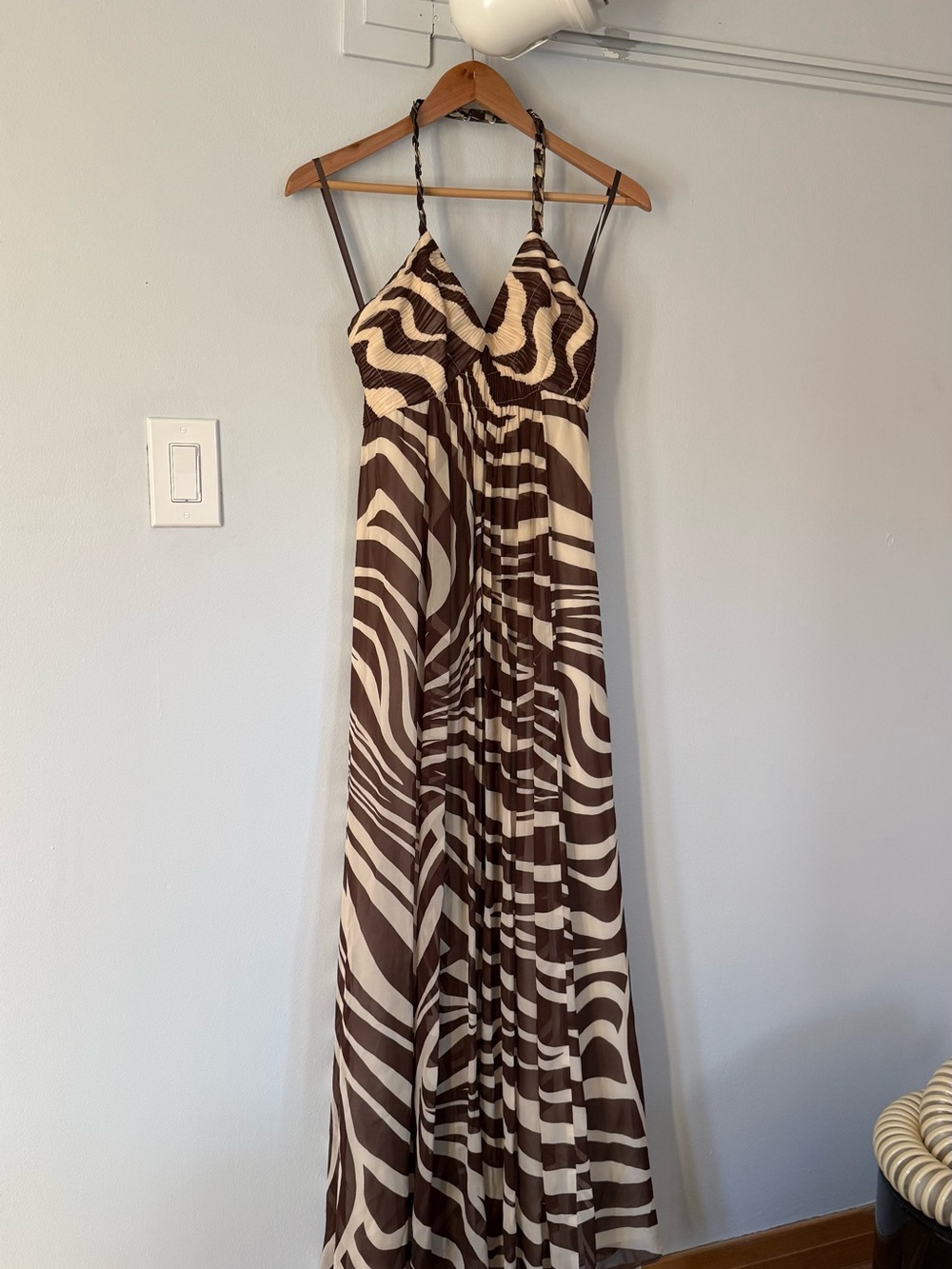 BCBGMaxAzria Brown and Cream Zebra-Print Maxi Dress